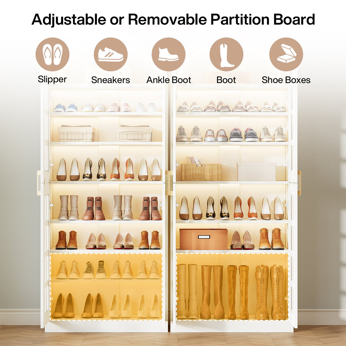 78.7" Shoe Cabinet, 8-Tier Modern Shoes Organizer Rack with Led Lights
