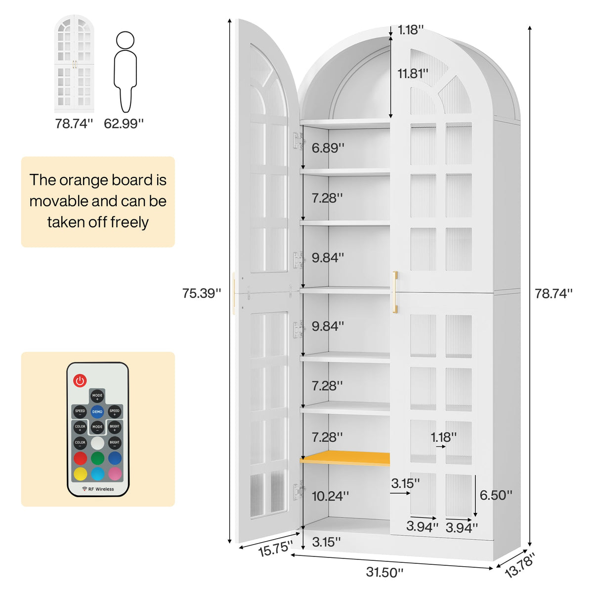 78.7" Shoe Cabinet, 8-Tier Modern Shoes Organizer Rack with Led Lights