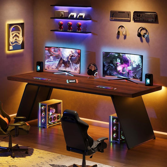 79" Double Desk, Extra Long Computer Desk Heavy Duty Writing & Gaming Table