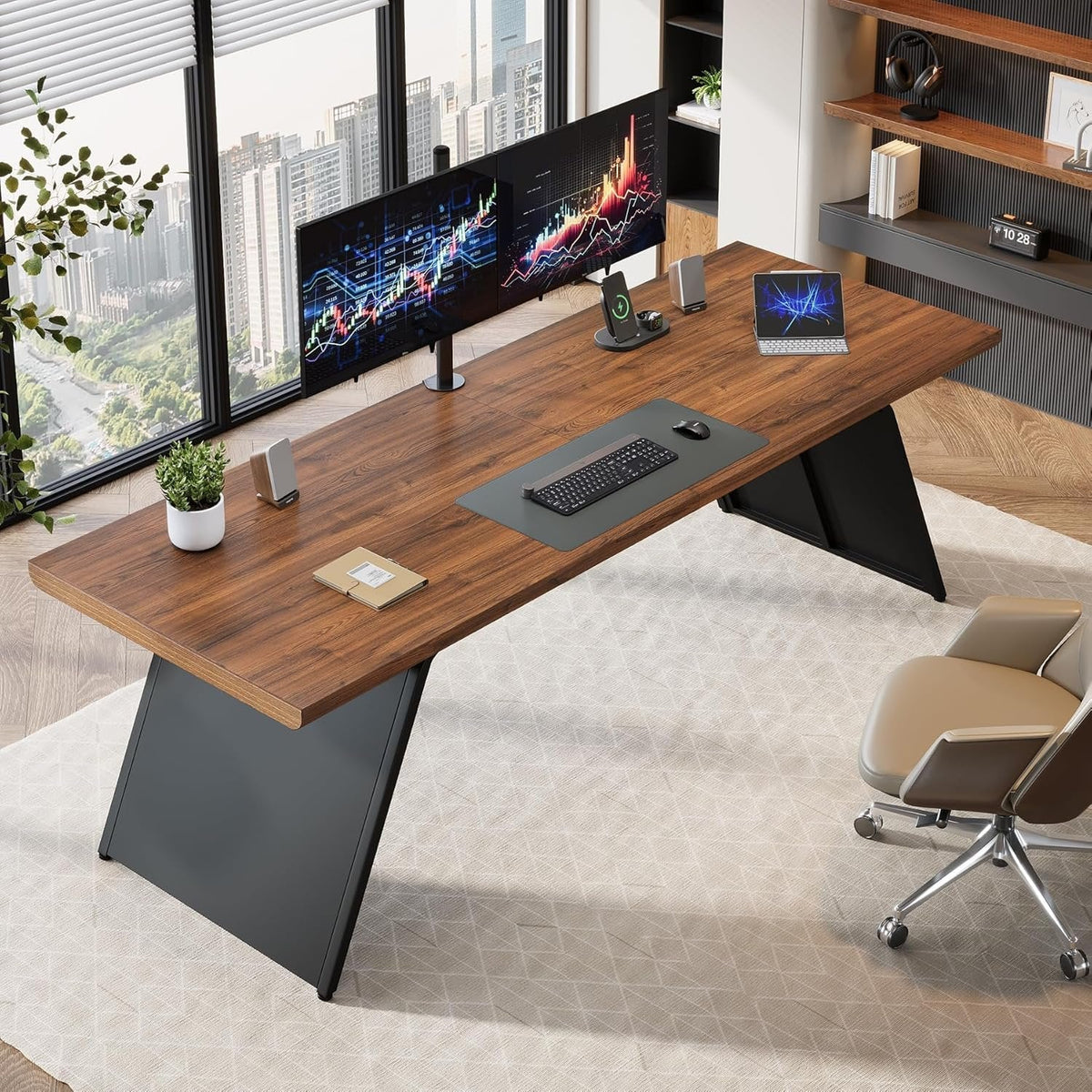 79" Double Desk, Long Computer Desk Heavy Duty Writing & Gaming Table ...