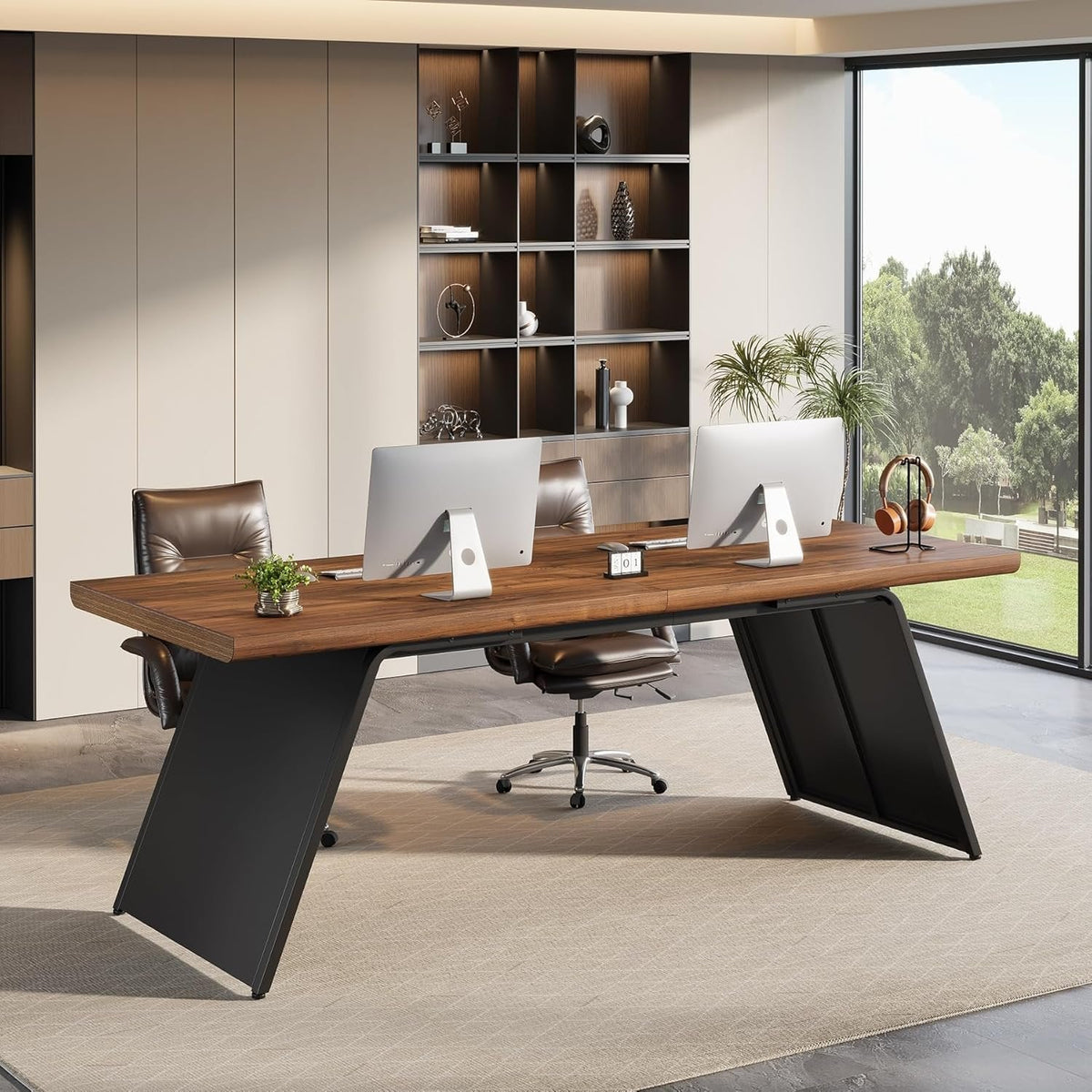 79" Double Desk, Extra Long Computer Desk Heavy Duty Writing & Gaming Table