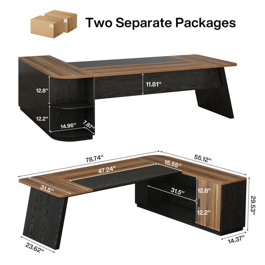 79" Executive Desk, L-Shaped Office Compter Desk with Cabinet for Home Office