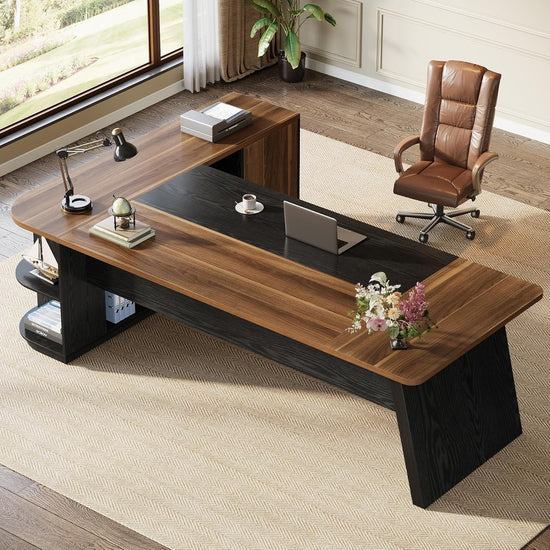 79" Executive Desk, L-Shaped Office Compter Desk with Cabinet for Home Office