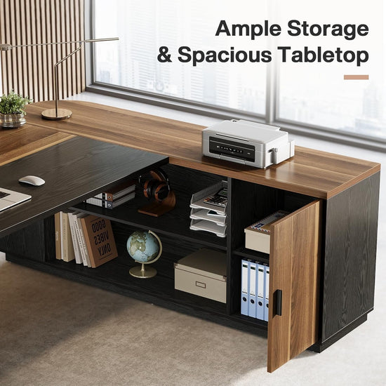 79" Executive Desk, L-Shaped Office Compter Desk with Cabinet for Home Office