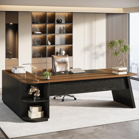 79" Executive Desk, L-Shaped Office Compter Desk with Cabinet for Home Office