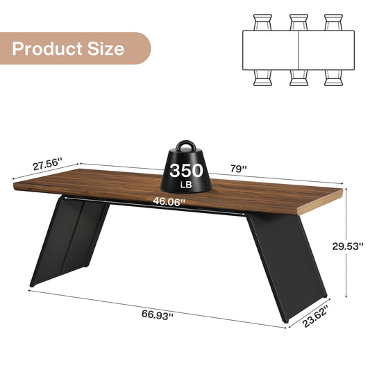 79" Modern Dining Table, Narrow Rectangular Kitchen Dinner Table for 6 People