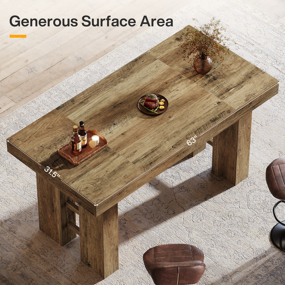 63" Bar Table, Rectangular Counter Height Pub Table for Kitchen