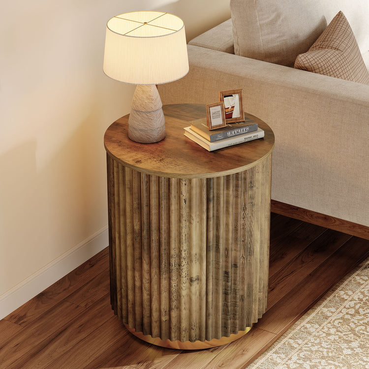 Fluted Round End Table, Small Side Table Nightstand for Living Room, Bedroom