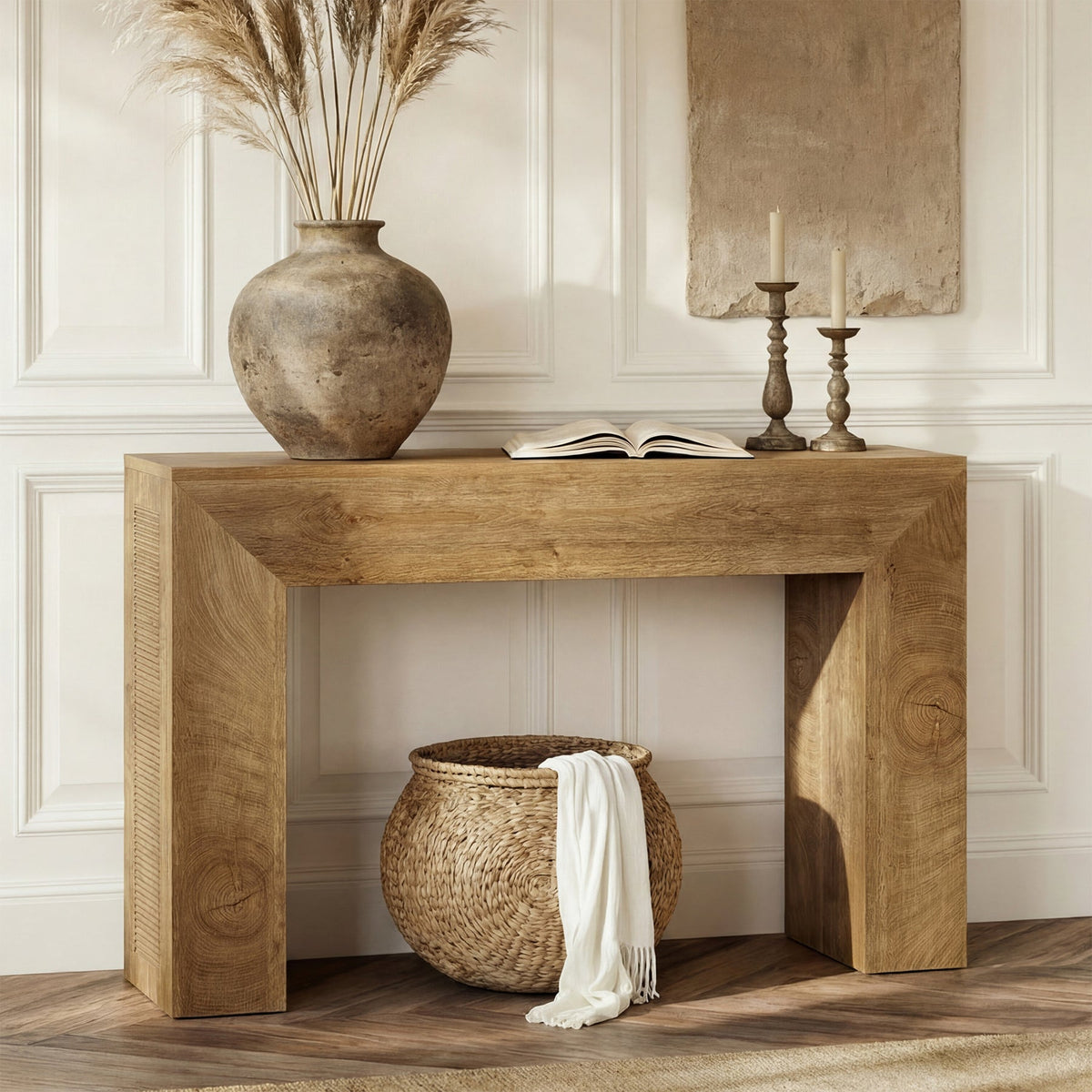 43.3" Entryway Console Table, Small Sofa Table with Fluted Design Behind Couch