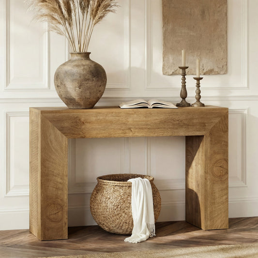 43.3" Entryway Console Table, Small Sofa Table with Fluted Design Behind Couch