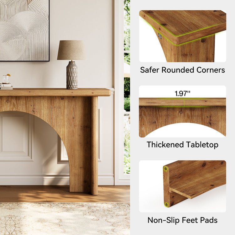 Solid Wood Console Table, 63" Entryway Sofa Table with Unique Arch Base