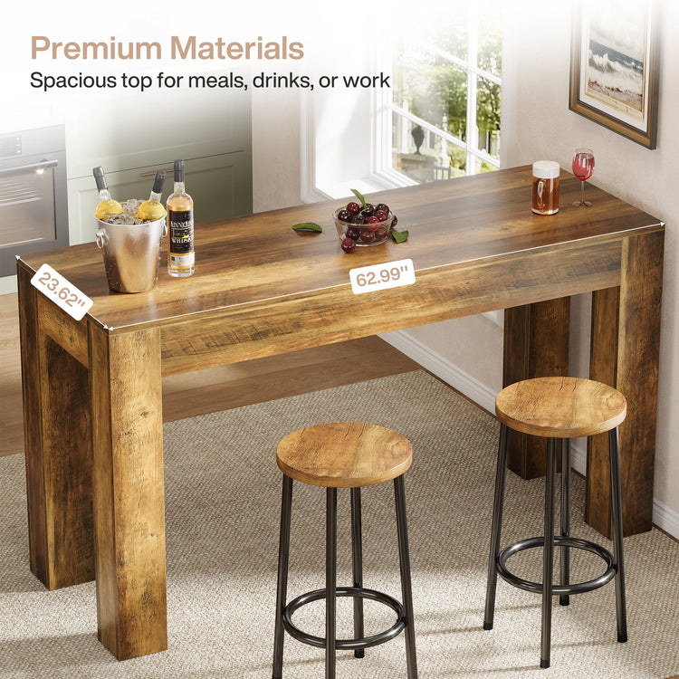 63" Long Bar Table, Rectangular Counter Height Pub Table with Sturdy Legs