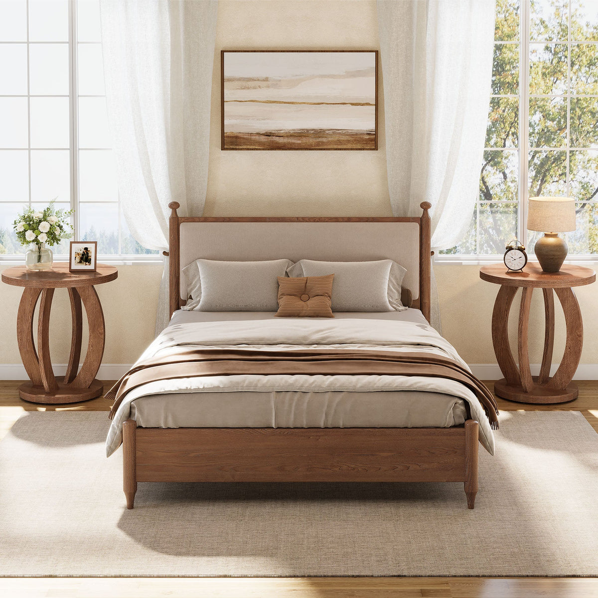 Round Nightstand with Storage, Large Bedside Table for Bedroom