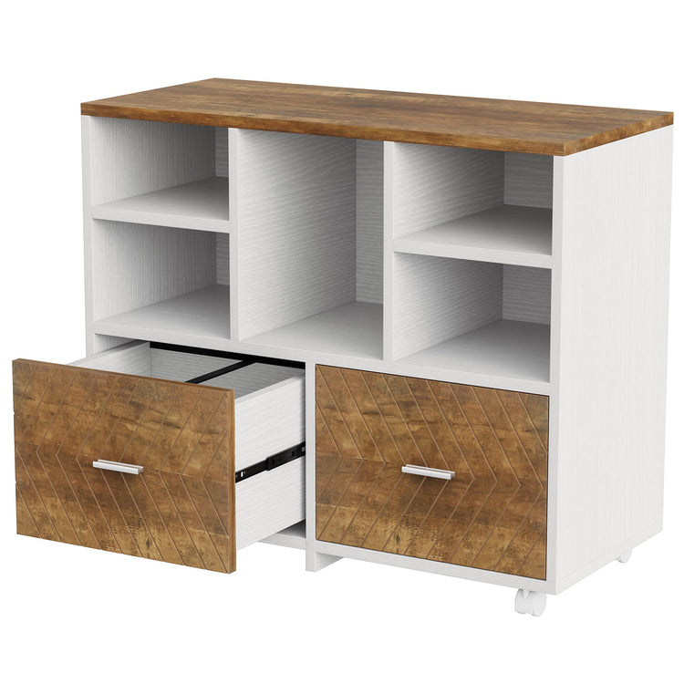 2-Drawer File Cabinet, Mobile Lateral Filing Cabinet with Shelves
