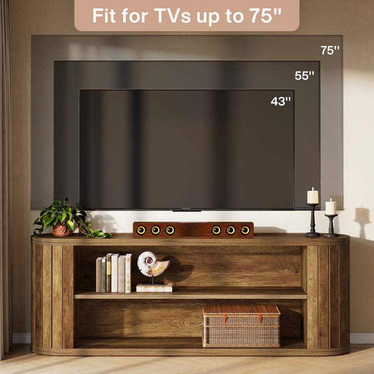 63" TV Stand, Farmhouse Entertainment Center with 3-Tier Storage Shelf