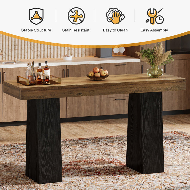 63" Bar Table, Rectangular Counter Height Pub Table with Thickened Tabletop