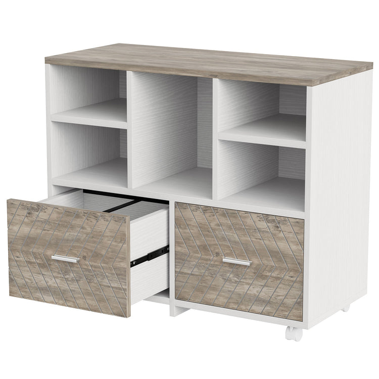 2-Drawer File Cabinet, Mobile Lateral Filing Cabinet with Shelves