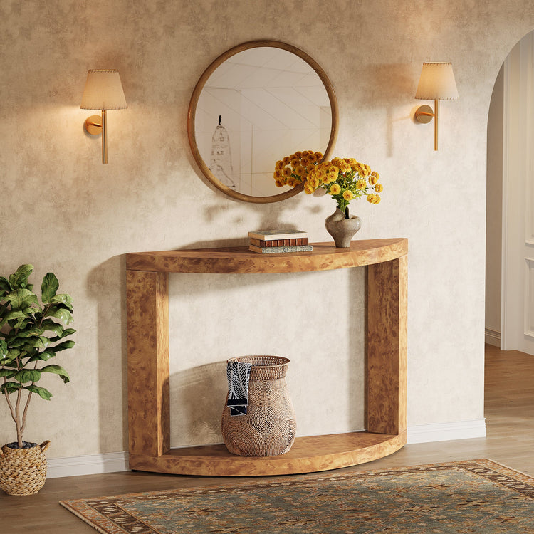 2-Tier Console Table, 47.24" Semi-Moon Entryway Sofa Table