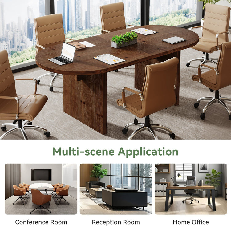 Solid Wood Conference Table, 63" Oval Executive Desks with Wood Base