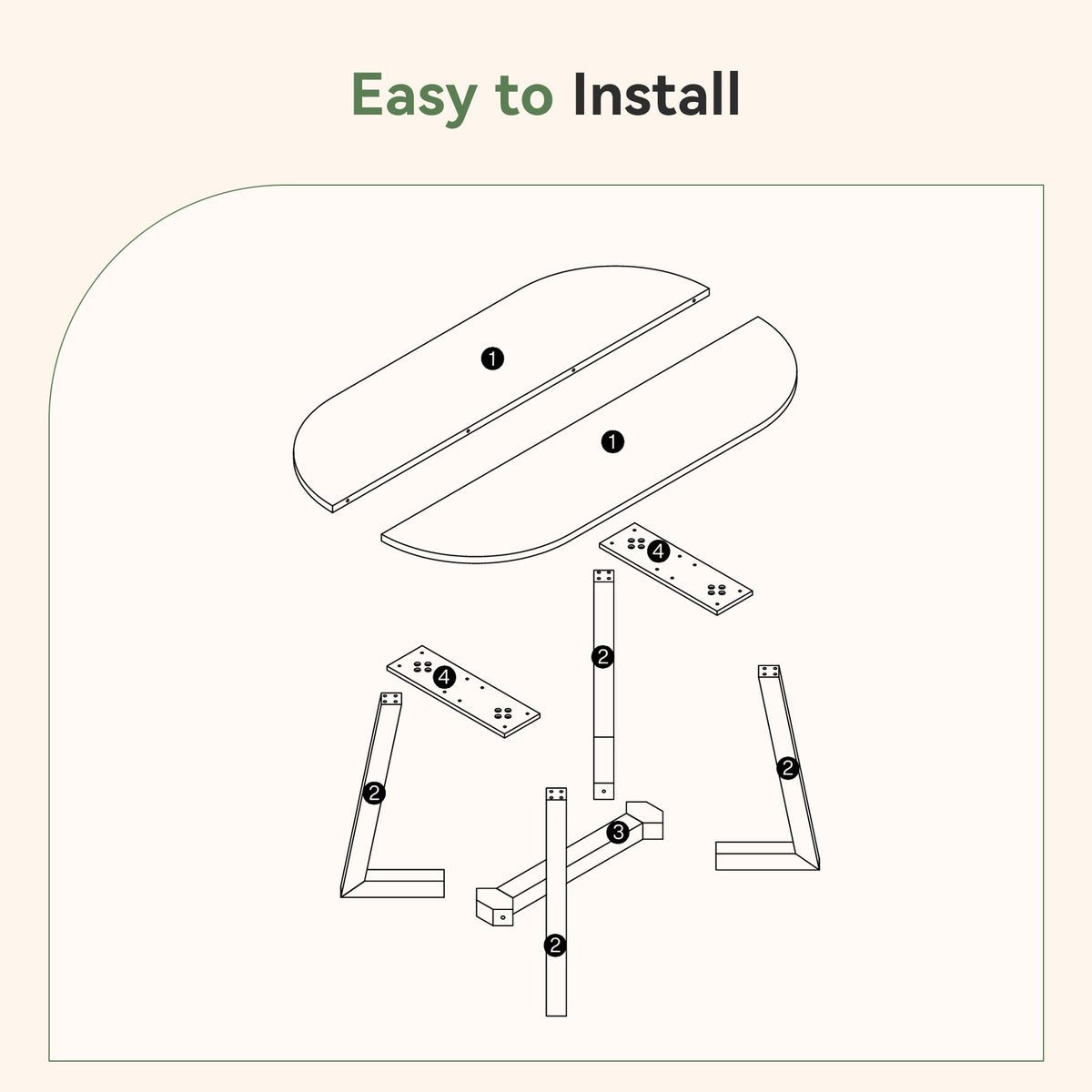 Solid Wood Computer Desk, 63" Oval Executive Desk with Sturdy Tapered Legs