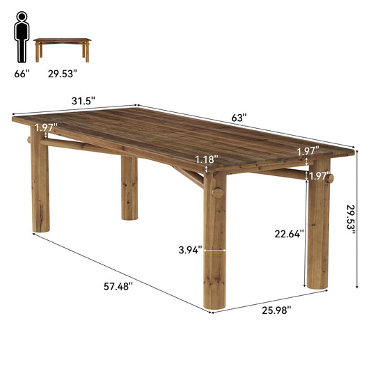 Solid Wood Dining Table for 6, 63" Rectangle  Kitchen Table with Strong Legs