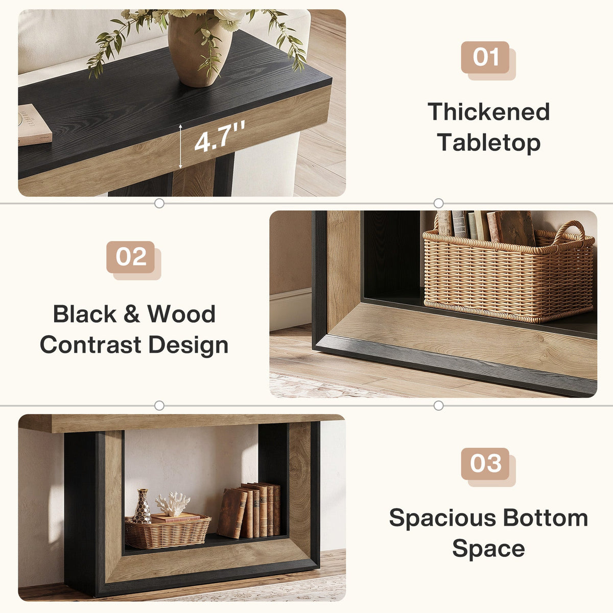 63" Console Table with U-Shaped Base, 2-Tier Narrow Sofa Table for Entryway