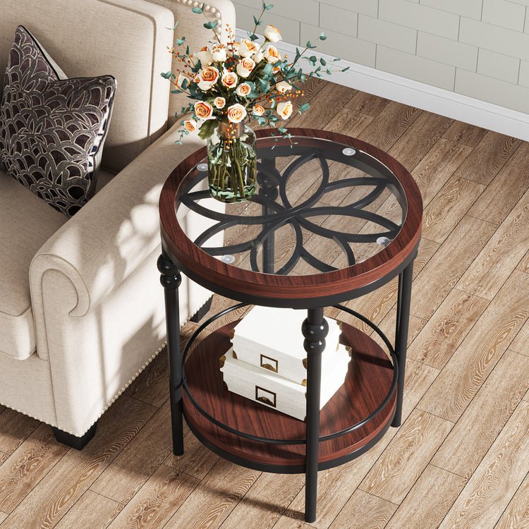 Glass 2-Tier Side Table