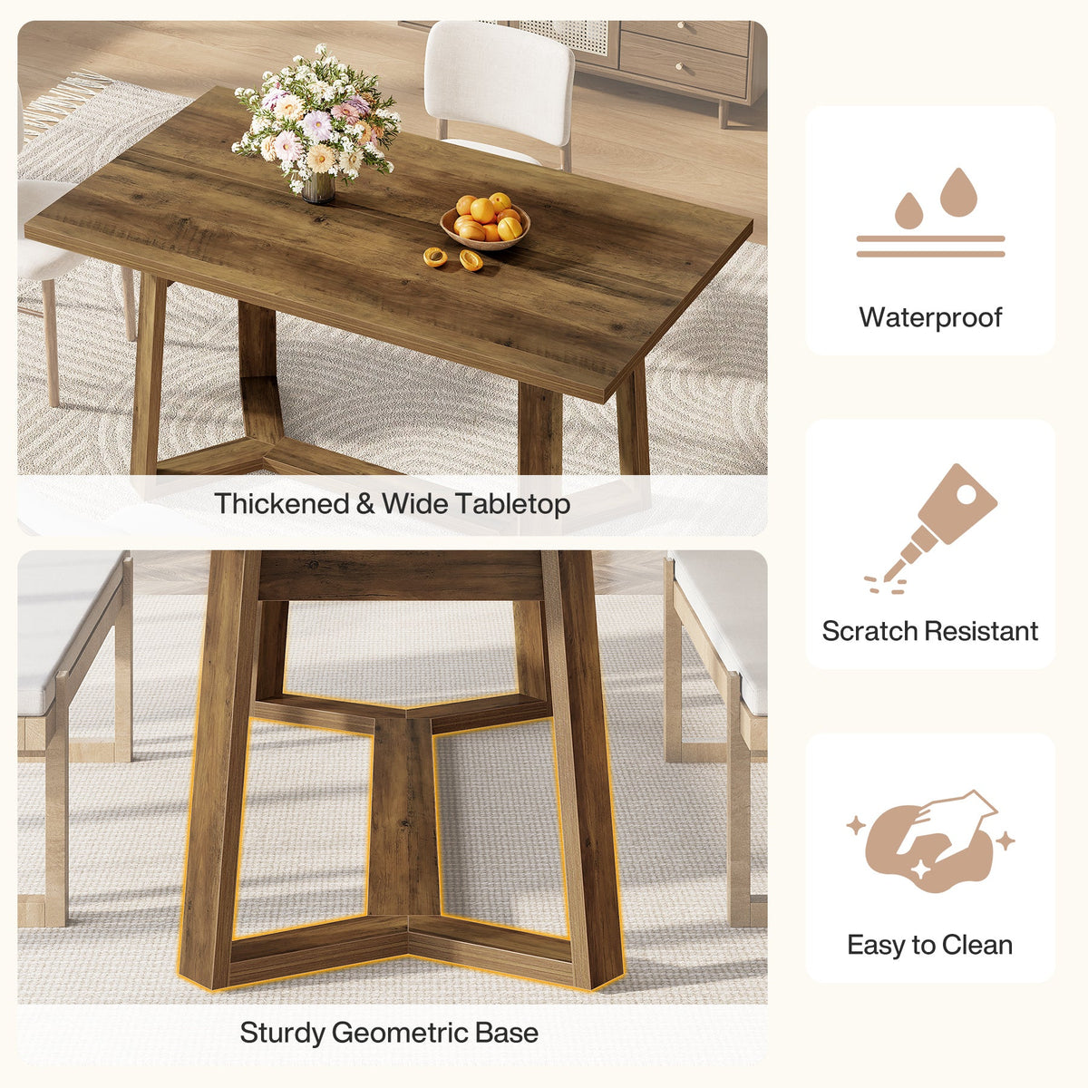 47" Dining Table for 4, Rectangular Kitchen Table with Sturdy Base