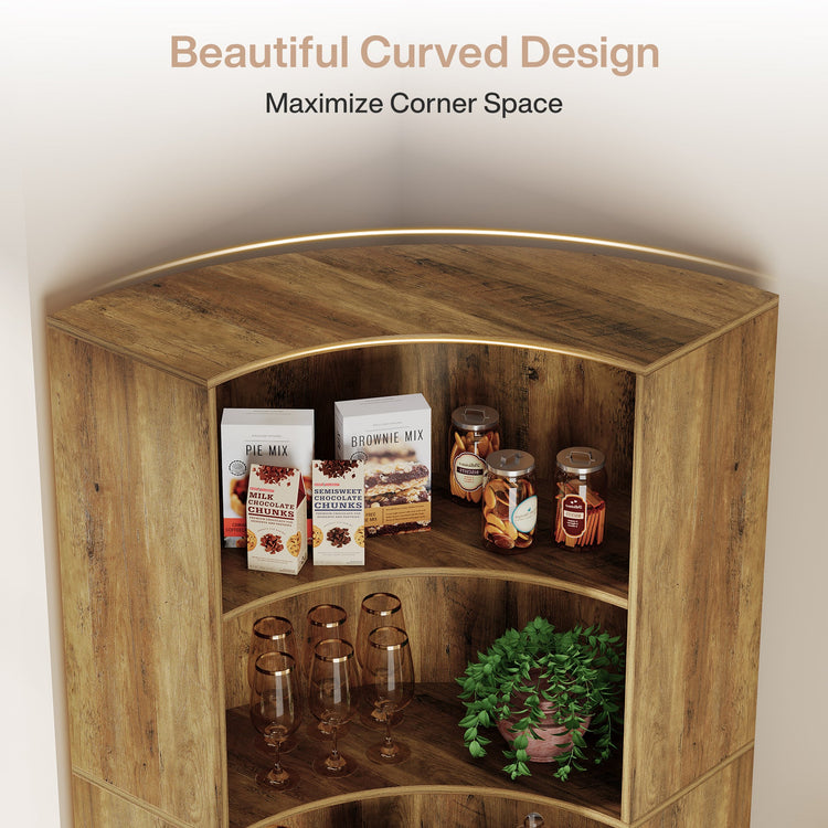 6-Tier Corner Bookshelf, 70.9" Tall Corner Bookcase with Curved Edges