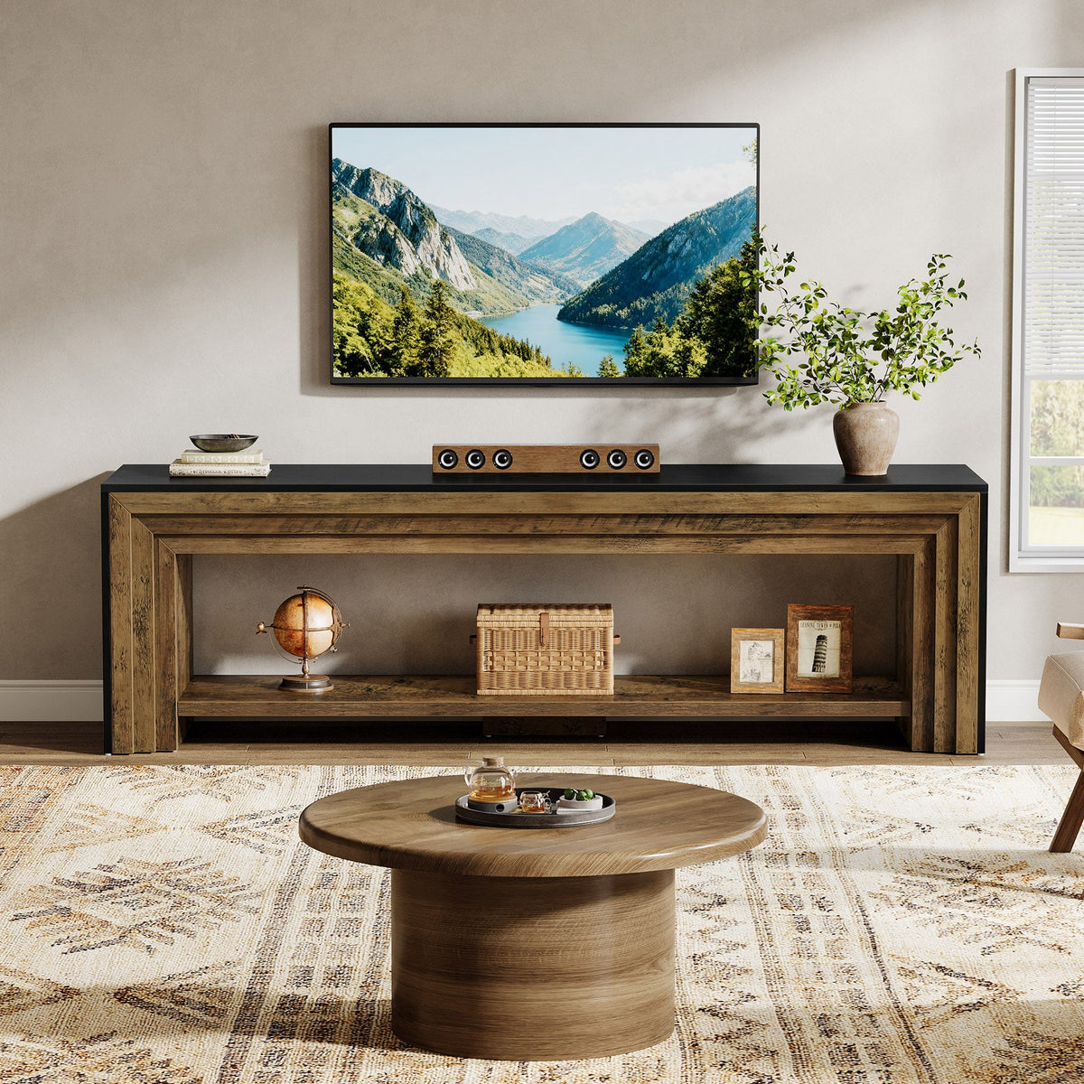 70" TV Stand, Long Entertainment Center with Shelves for Up to 80" TV