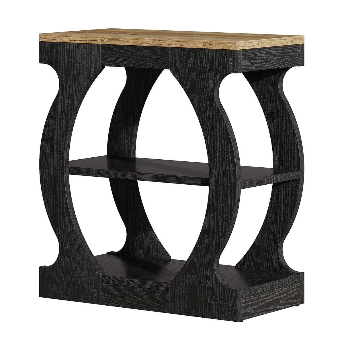 Narrow End Table with 3-Tier Storage Shelves, Bedroom Nightstand for Small Spaces