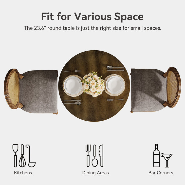 Round Dining Table for 2, 24" Bistro Kitchen Table with Solid Fir Legs