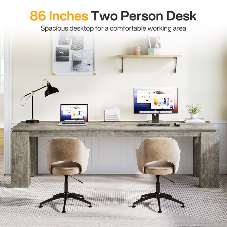 86" Two-Person Desk, Rectangle Double Computer Desk for Home Office