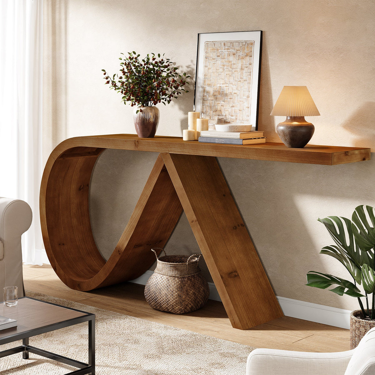 Solid Wood Console Table, 57" Entryway Sofa Table Behind Couch