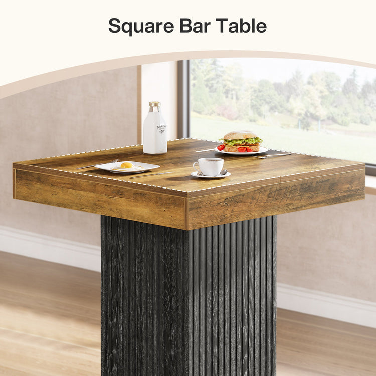 31.5" Bar Table, Square Dining Table Counter Height Table with Metal Footrest