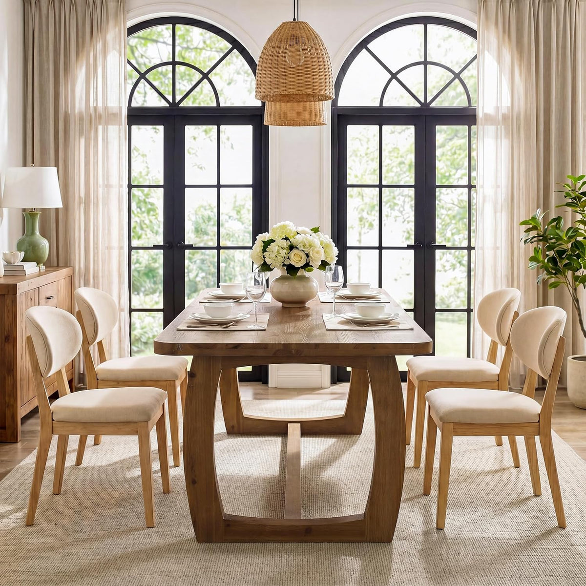 63" Solid Wood Dining Table, Farmhouse Rectangle Kitchen Table with U-Shaped Trestle Base