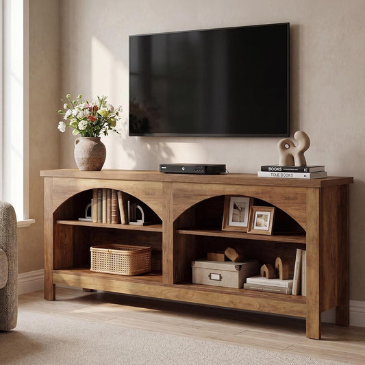 63" TV Stand, Farmhouse Entertainment Center with 2-tier Shelf