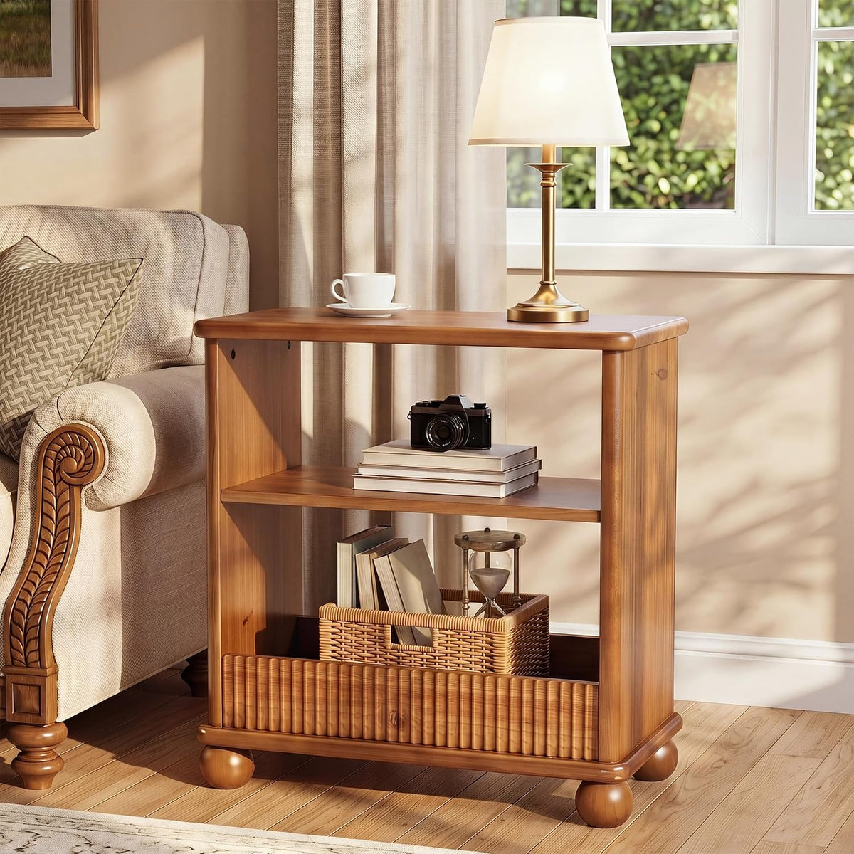 23.6" Solid Wood End Table, Farmhouse Rectangular Narrow Compact Side Table Nightstand