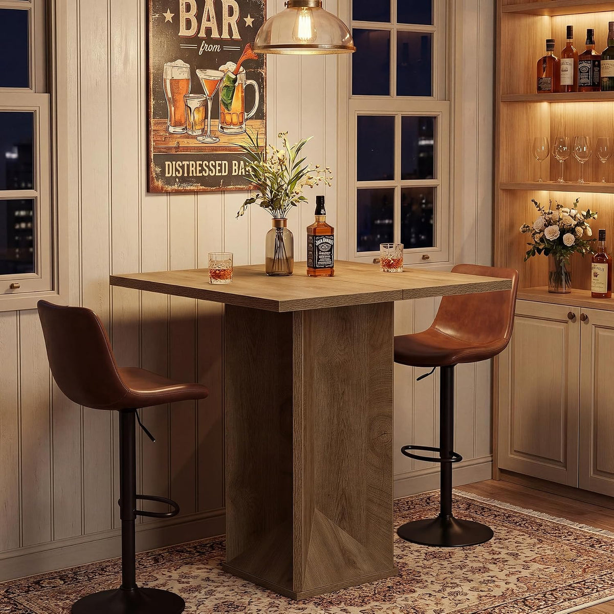 31" Square Bar Table, Home Bar Counter Height Pub Bistro Table