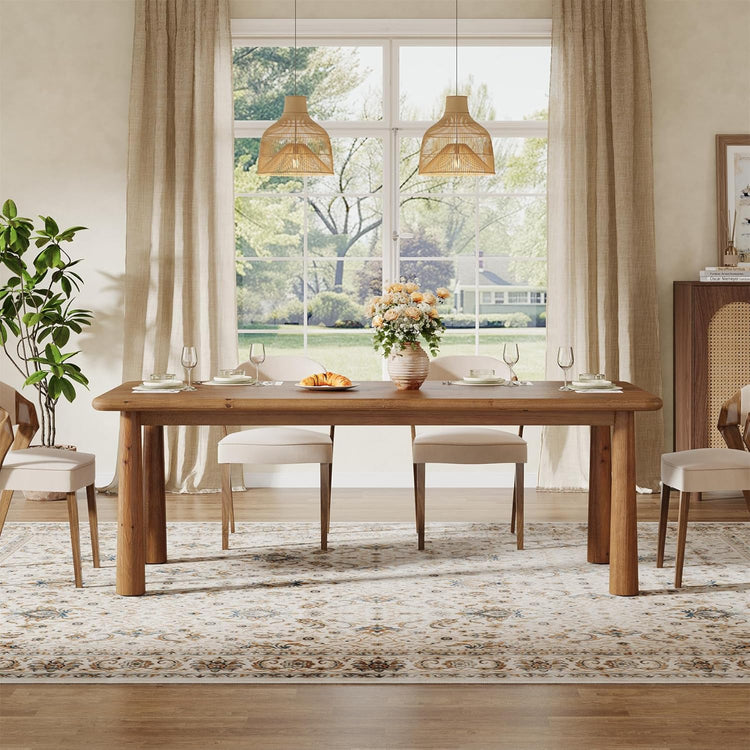 63" Rectangular Dining Table, Solid Wood Kitchen Table for 4 to 6 People