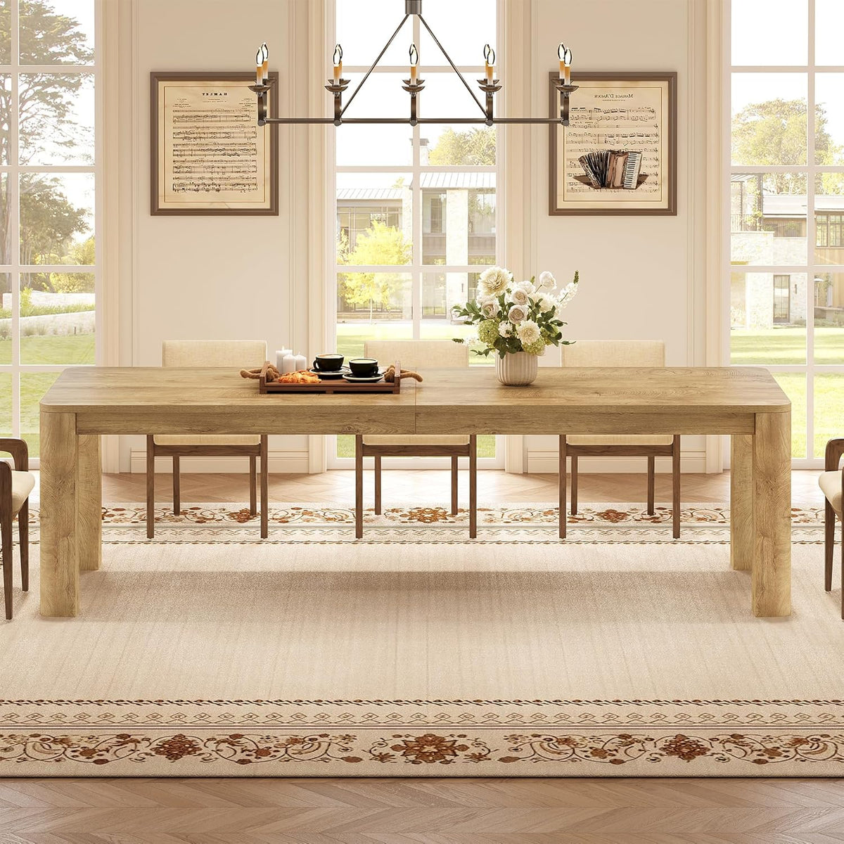 78.74" Dining Table for 6-8, Farmhouse Kitchen Table with Rounded Edges
