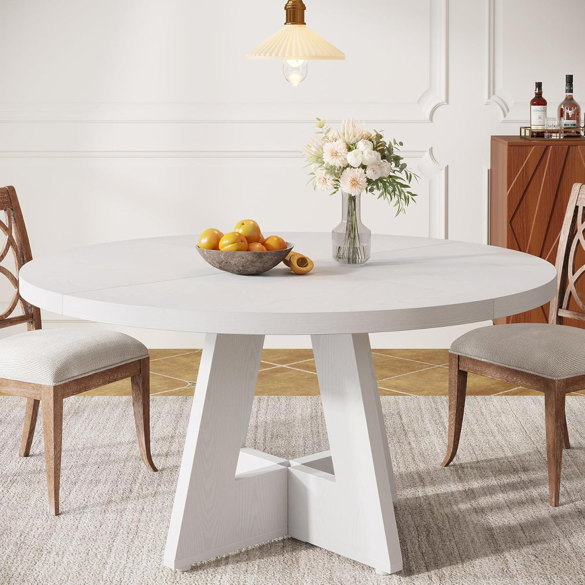 47" Farmhouse Dining Table, Round Wooden Kitchen Dinner Table for 4 People