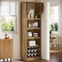 86.6" Wine Bar Cabinet, Farmhouse Home Bar Liquor Cabinet with with Stripe Light