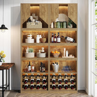 86.6" Wine Bar Cabinet, Farmhouse Home Bar Liquor Cabinet with with Stripe Light