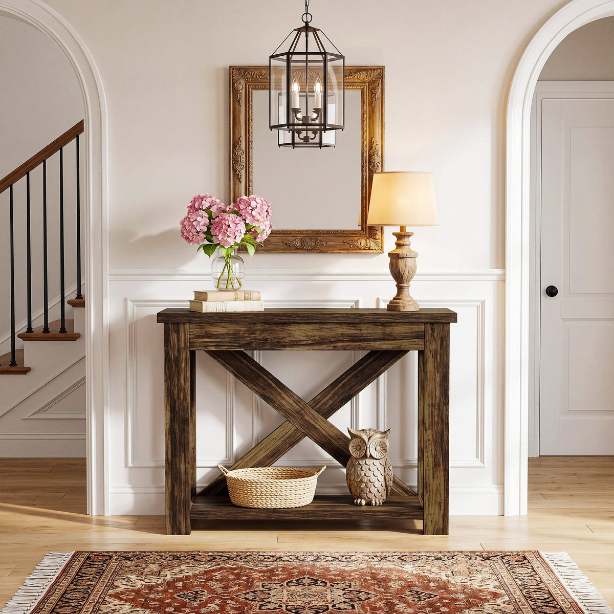 41.3" Farmhouse Console Table, 2-Tier Narrow Sofa Table for Entryway, Living Room