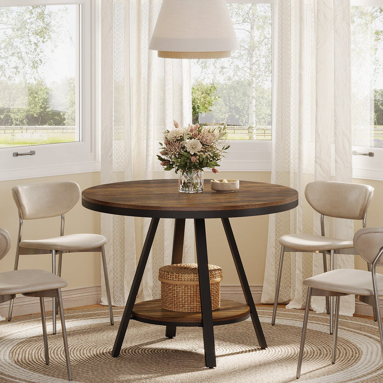 35" Round Dining Table for 2-4 People, 2-Tier Industrial Small Kitchen Dinner