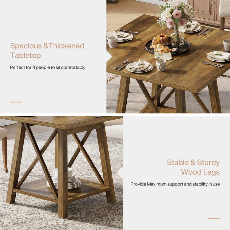 Square Dining Table for 4, 39.37" Kitchen Table with Shelf Storage