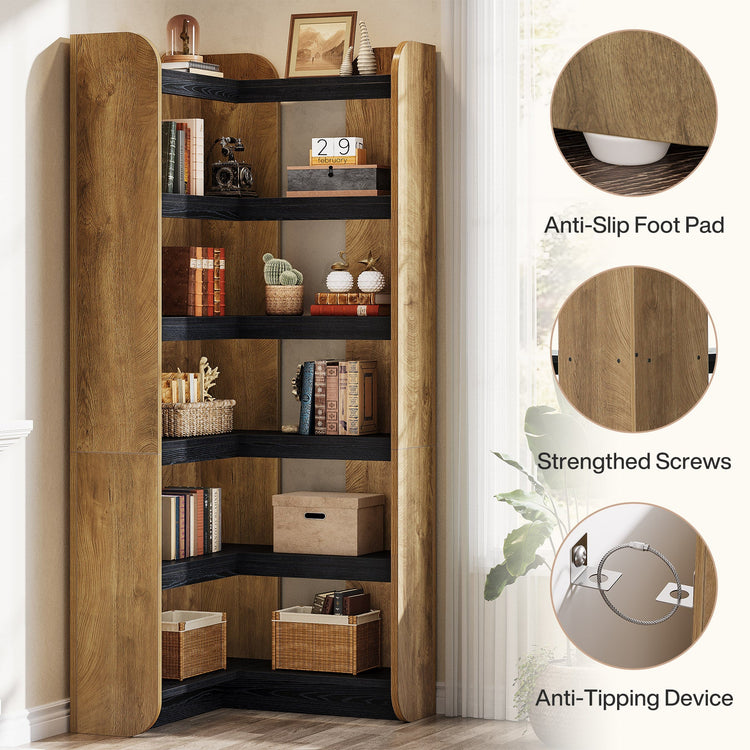 6-Tier Corner Bookshelf, 70.9" Bookcase Display Rack with Open Shelves