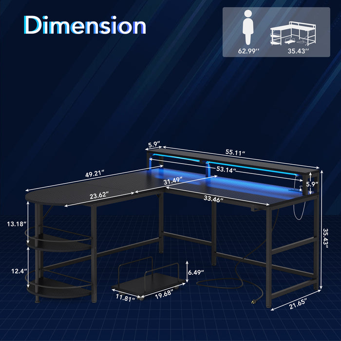 Gaming Desk with LED Strip & Power Outlets