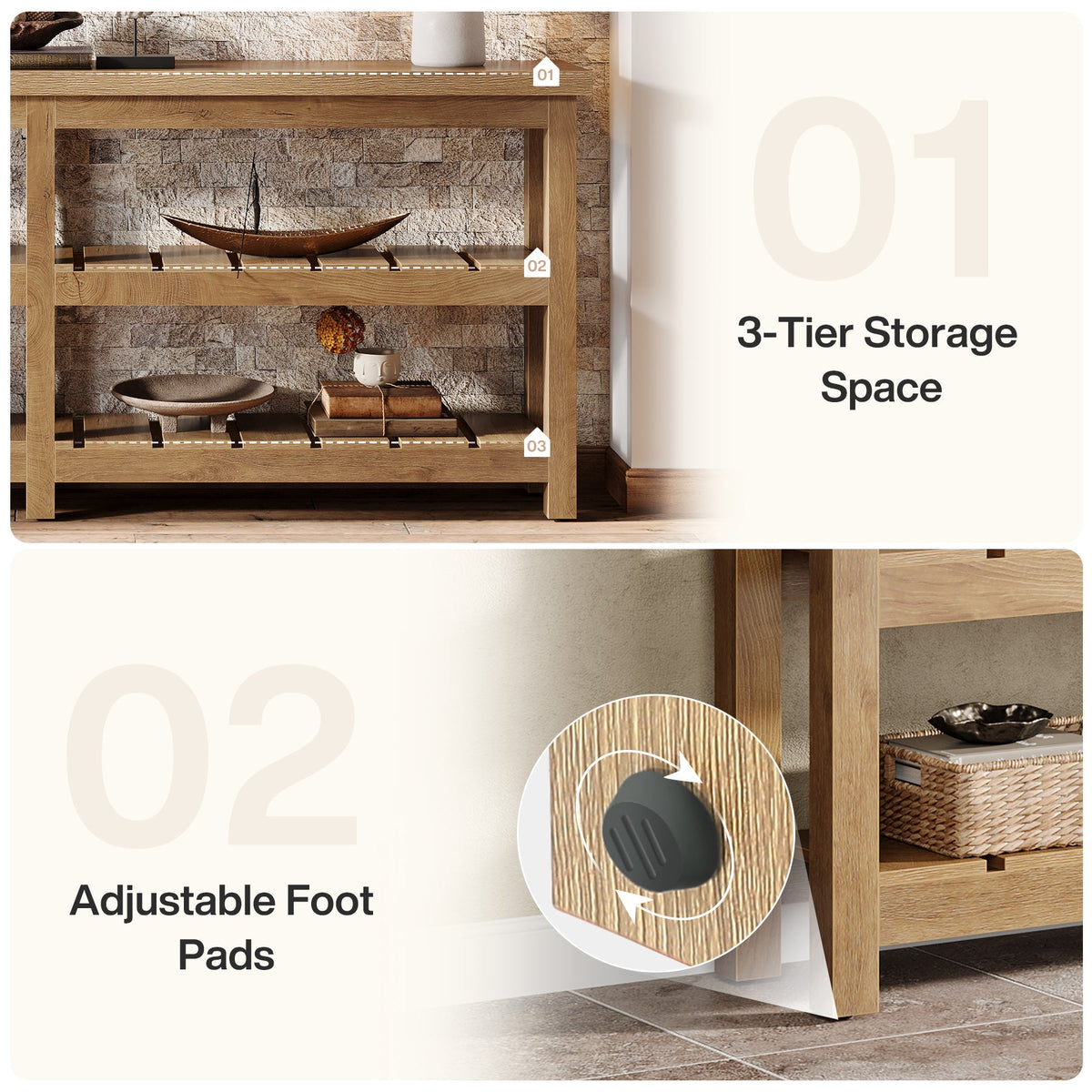 70.8" Console Table, Farmhouse 3-Tier Sofa Table Entryway Table